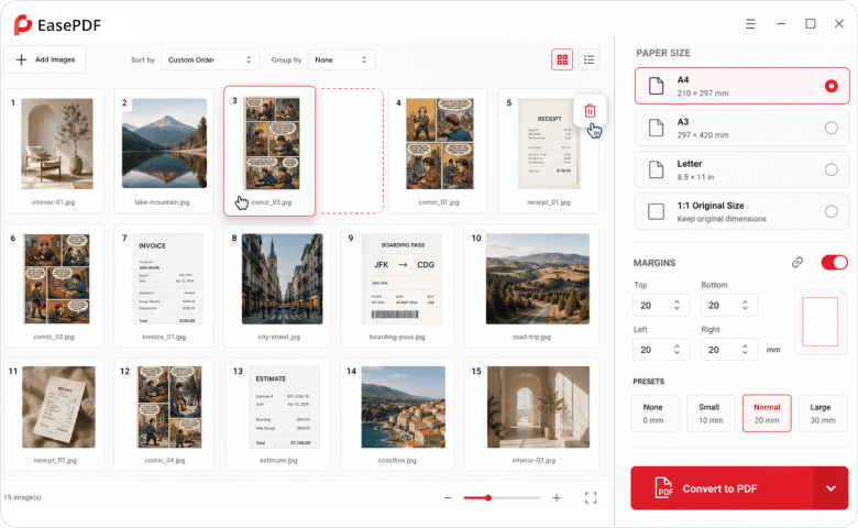 Image thumbnail grid with drag-and-drop reordering