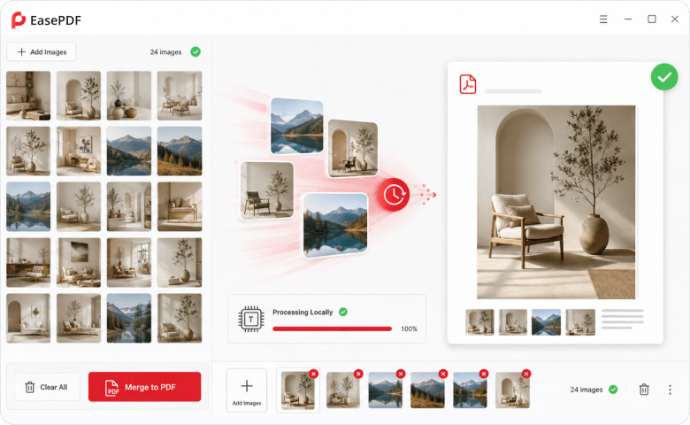 Batch image import and PDF merging interface