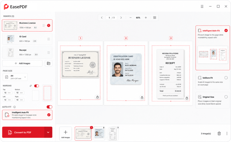Automatic mixed image orientation and fitting controls