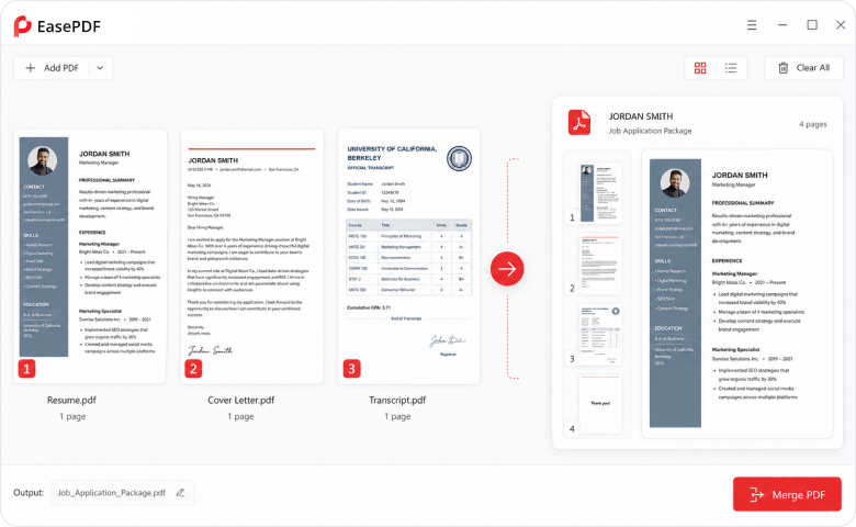 Merge job application and academic PDF documents