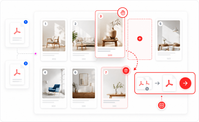 Drag and drop PDF page organization interface