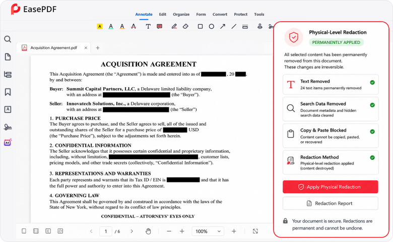 Permanently redact sensitive information in a PDF