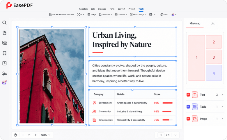 OCR text and image separation interface